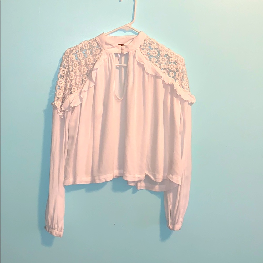 Free People Lace Shoulder Trapeze Blouse
